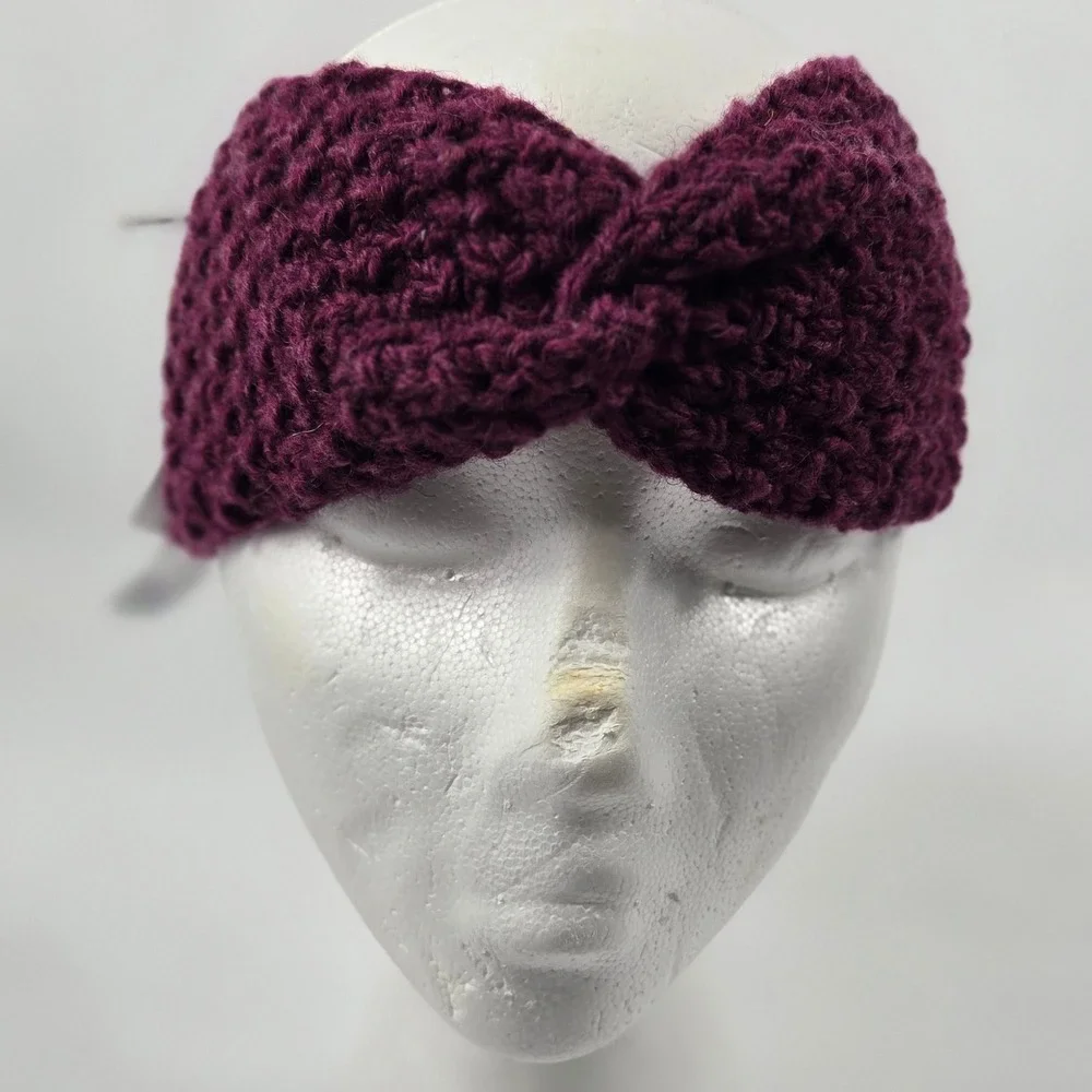 FIRAWORKSHOP Wool Headband Ear Warmer Hand‎ Knit Twisted Cable Winter Purple